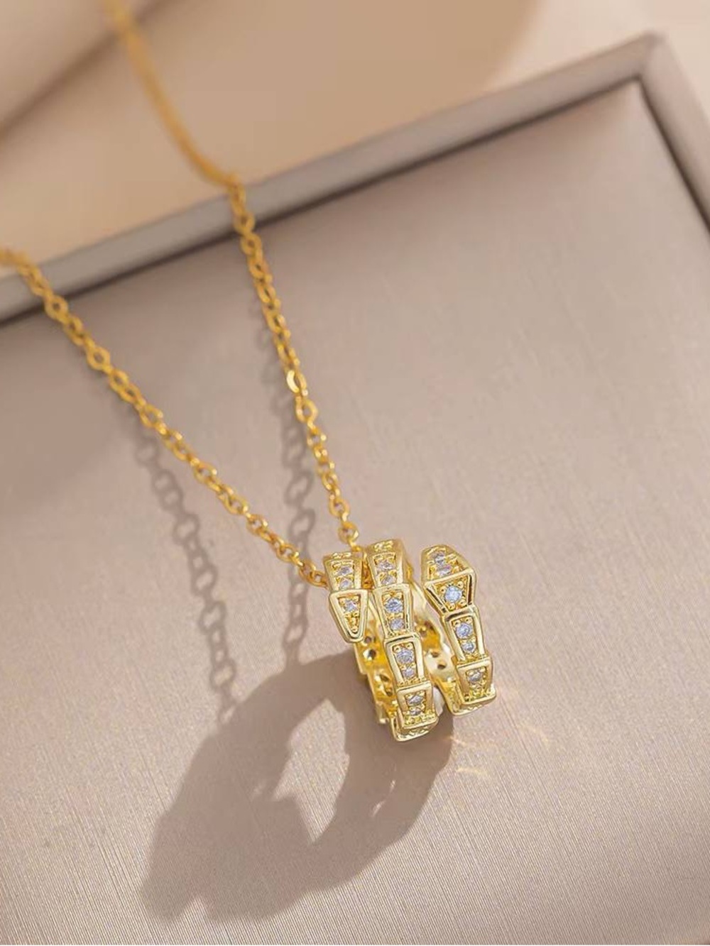 Gold Crystal Stacked Ring Pendant Necklace High Quality 🔥